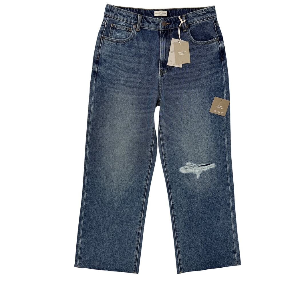 Oliver Logan Aberdeen Wide Leg Distressed Jeans Sz 30 Cropped Blue Denim